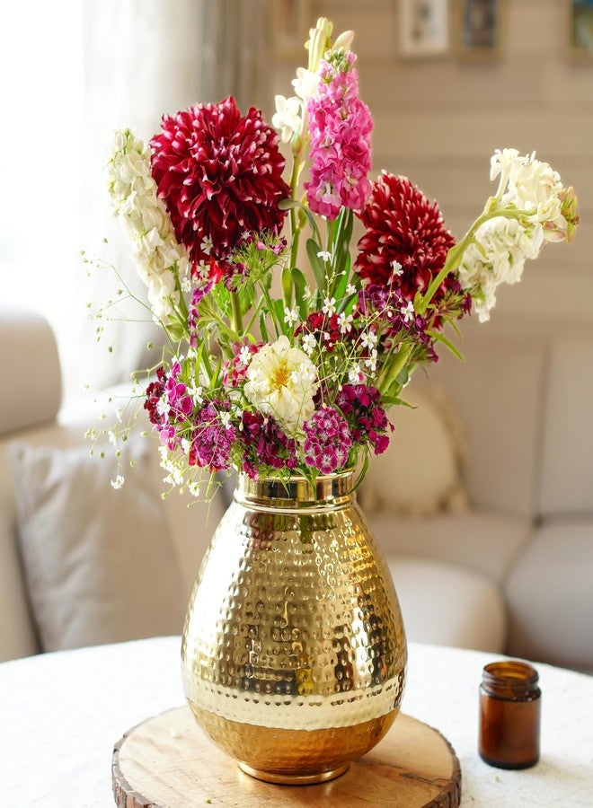 Behoma Matki Shape Metal Vase for Home Decor, Hammered Flower Pot for Office Table Decorations, Modern vases, Gift for Diwali Ganpati Onaml, 8 inches, Golden 1 Pc (Flowers not Included) - Image 5
